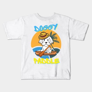 Cute white Dog is paddling on a boat Kids T-Shirt